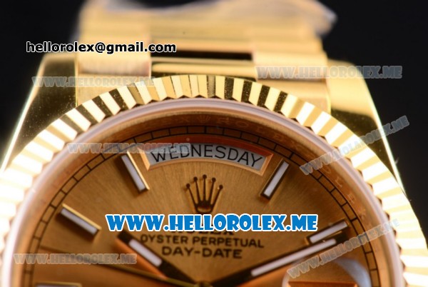 Rolex Day-Date Asia 2813 Automatic Yellow Gold Case/Bracelet with Yellow Gold Dial and Stick Markers (BP) - Click Image to Close
